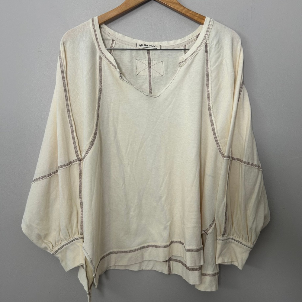 We The Free People Wish I Knew Top Womens S Cream Exposed Seam Balloon Sleeve